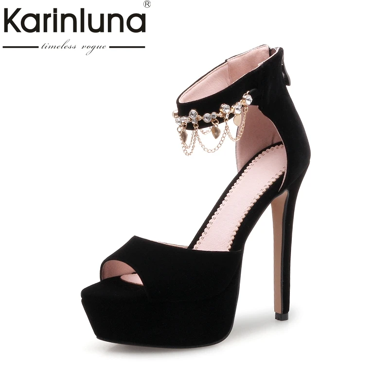 

Karinluna Dropshipping Shoes Women Brand Big Size 33-43 Peep Toe Thin high-heeled Chain Woman Shoes Sandals