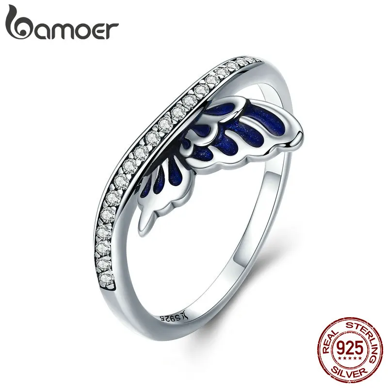 

BAMOER Genuine 100% 925 Sterling Silver Butterfly Fairy Wings Finger Rings for Women Wedding Engagement Jewelry Gift SCR330