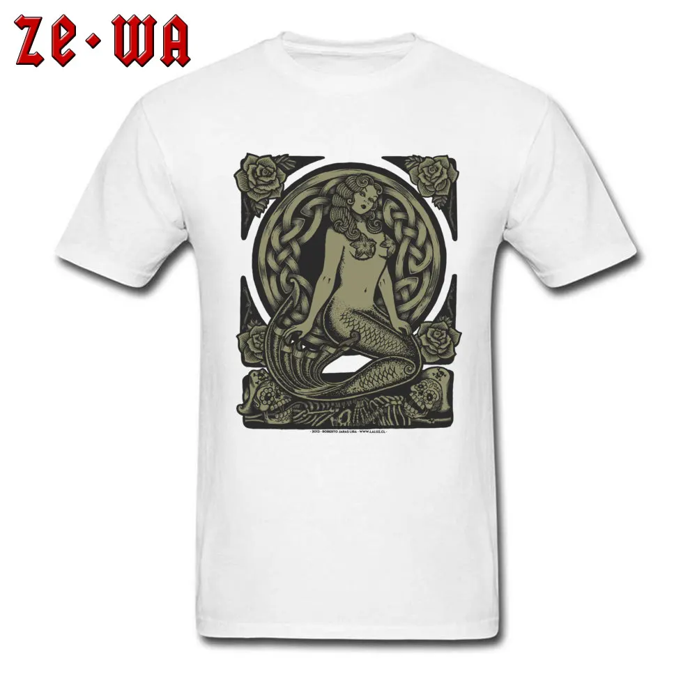 Mermaid Monochrome Cotton Fabric Men's Short Sleeve Tees Design Fall Top T-shirts 2018 Popular Crewneck Clothing Shirt Mermaid Monochrome white
