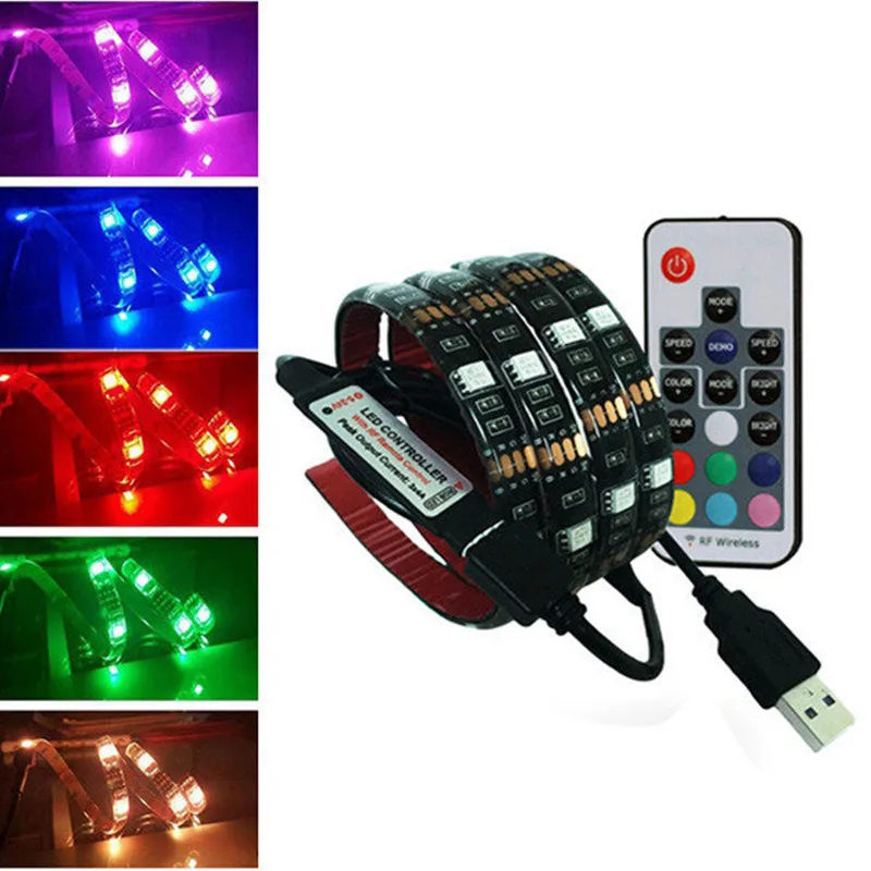

New arrived USB 5V LED Strip 5050 RGB TV Background Lighting Kit Cuttable with 17Key RF Controller or Mini 3Key Controller