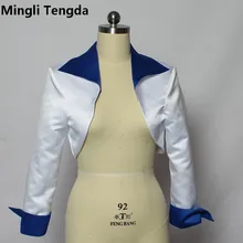 Mingli Tengda Withe and Royal Blue Jacket Bridal Wedding Shawl Cap Bridal Bolero Shrug Wrap Wedding Coat Long Sleeve Cape Women