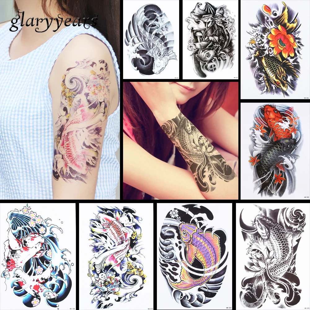 8 Pieces Poisson Motif Conception Temporaire Tatouage Autocollant Poisson Chat Lotus Fleur Decalcomanie Etanche Manchon Body Art Tatouage Autocollant Hb 69 Aliexpress