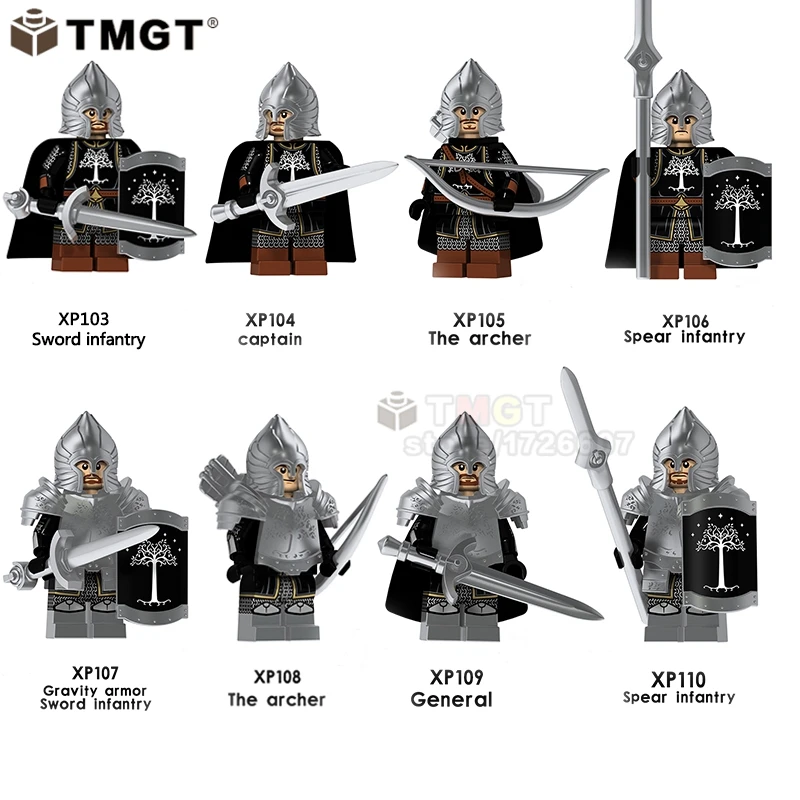 

Single Medieval Knight Lord of the Rings Soldier of Gondor Spear Archer Sword Building Blocks Toys for Children