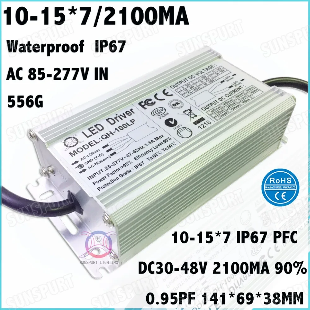 

2 Pcs High PFC IP67 100W AC85-277V LED Driver 10-15Cx7B 2100mA DC30-48V Constant Current LED Power For Spotlights Free Shipping