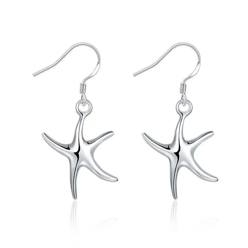 Classic minimalist Silver Plated Starfish Drop Earrings Fashion Jewelry Dangle Earring JY0417