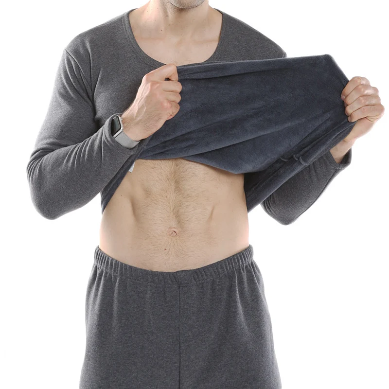 plus size thermal underwear men autumn winter cotton thick super soft thick loose warm long johns shirt+pants underwear set
