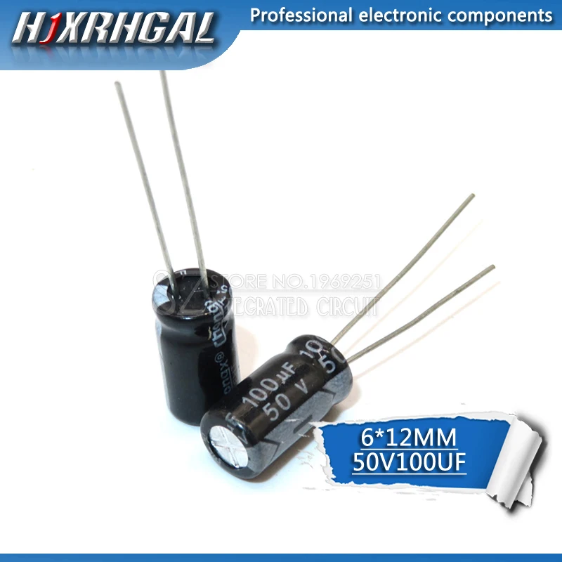 10PCS 50v100uf 100uf50v 6*12mm 50v 100uf 6x12mm Electrolyti Electrolytic capacitor HJXRHGAL | Электронные компоненты и