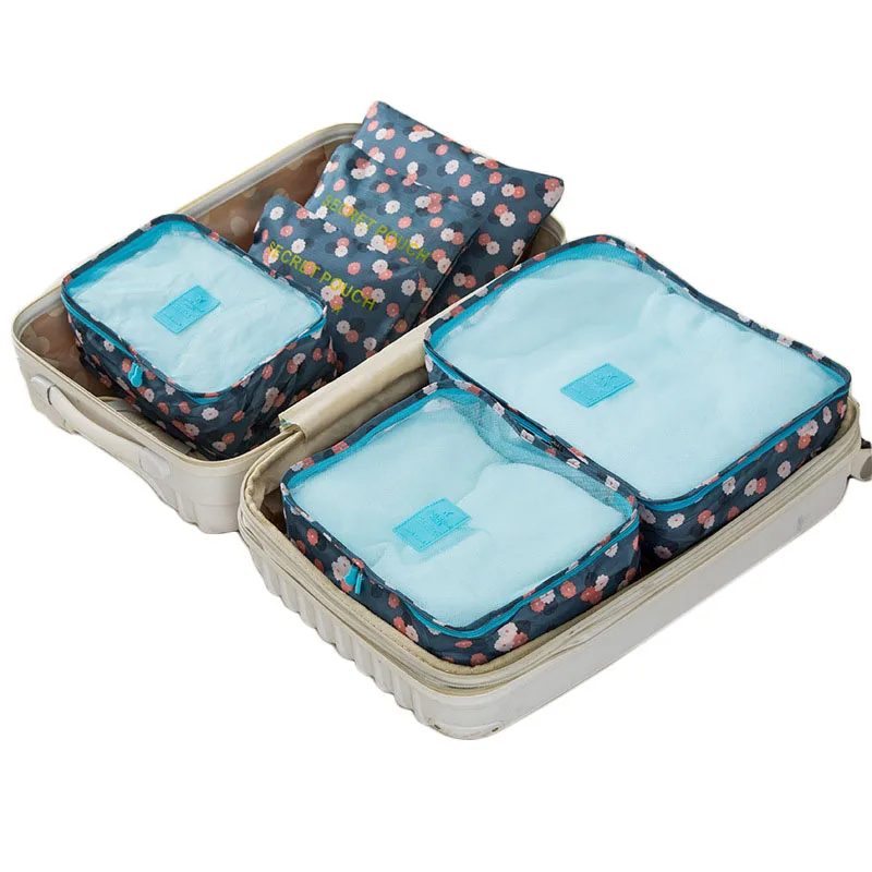 6PCS/Set High quality Oxford cloth travel mesh bag in bag luggage organizer packing cube organiser for clothing