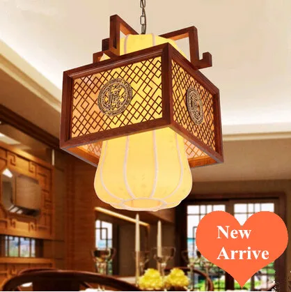 

New Chinese through-carved Fu words wood art Chandelier Modetn creative yellow shade LED lamps for corridor&porch&stairs MYR039
