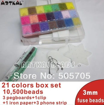 

mini 3mm hama beads10,500pcs 21 colors box set PE perler beads active iron artkal beads wholesale and retail