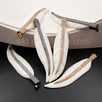 

WT-P1095 Wholesale Natural White Buffalo Bone Pendant Unique Design Leaf Shape Bone With CZ Micro Pave Necklace Jewelry