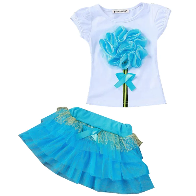 Одежда для девочек кружевной жилет для девочки футболка юбка-пачка спортивный костюм для девочек; спортивный костюм; одежда для детей; Костюмы комплекты, Детский костюм, одежда для детей - Цвет: Blue