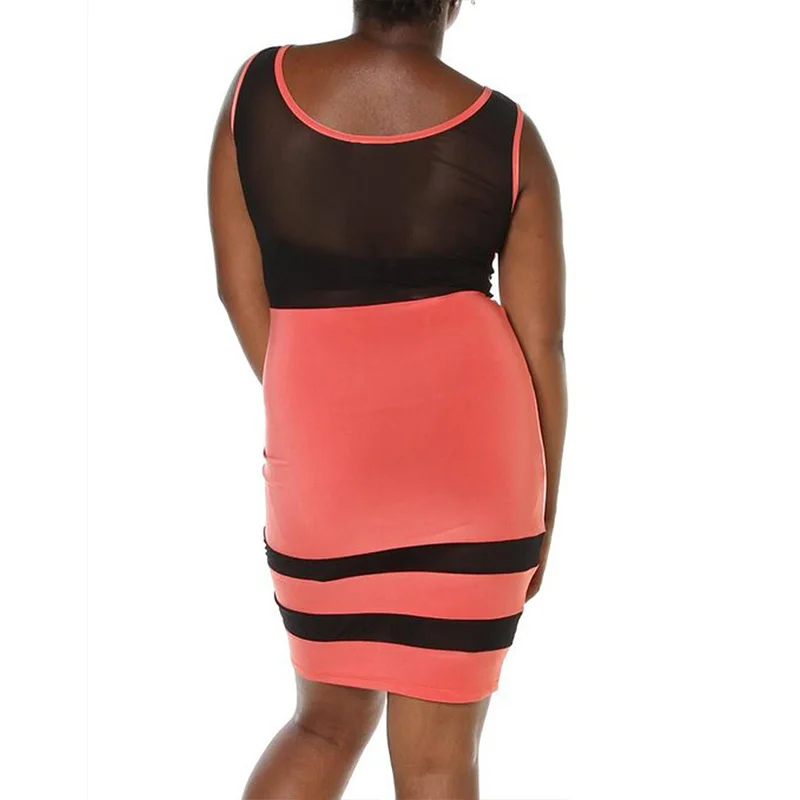 Street Fashion Mesh Patchwork Tank Sleeve Dress Vestido Plus Size Round Neck African Style Wrapped Summer Women Clothes 2018 (2)