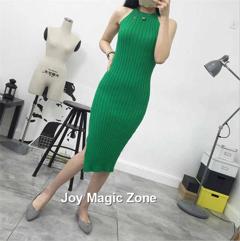 

yomrzl new arrival spring and summer cotton women's dresses backing Strapless lengthen split knitted vest dress L738