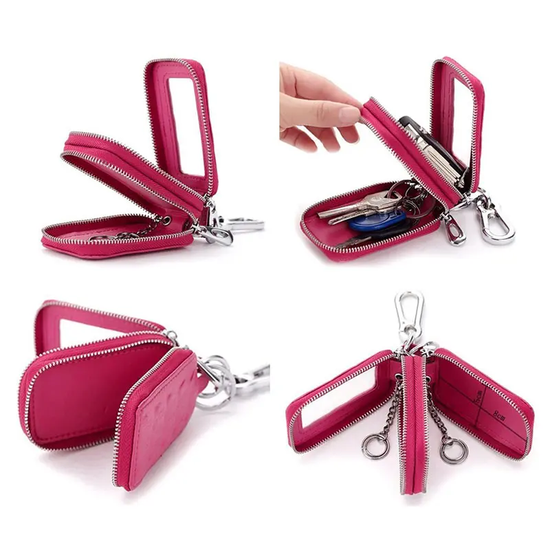 

Carkey Double Zippers Women Men's Multi-functionl Genuine Leather Bag Key Holder Keyrings Change Coin Purse Wallet OH66