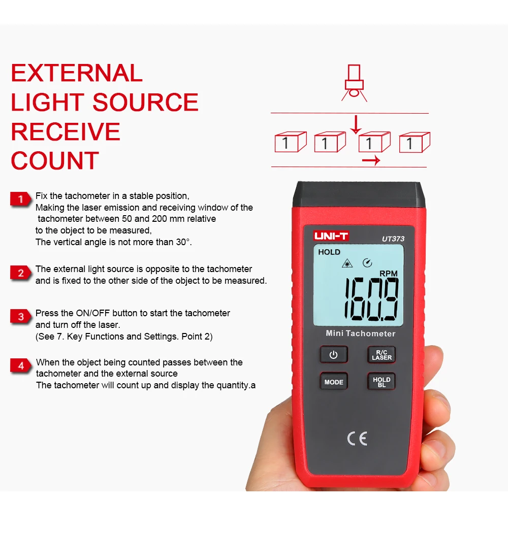 UNI-T UT373 Мини цифровой лазерный тахометр Бесконтактный тахометр диапазон оборотов 10-99999 ОБ/мин Тахометр одометр км/ч подсветка