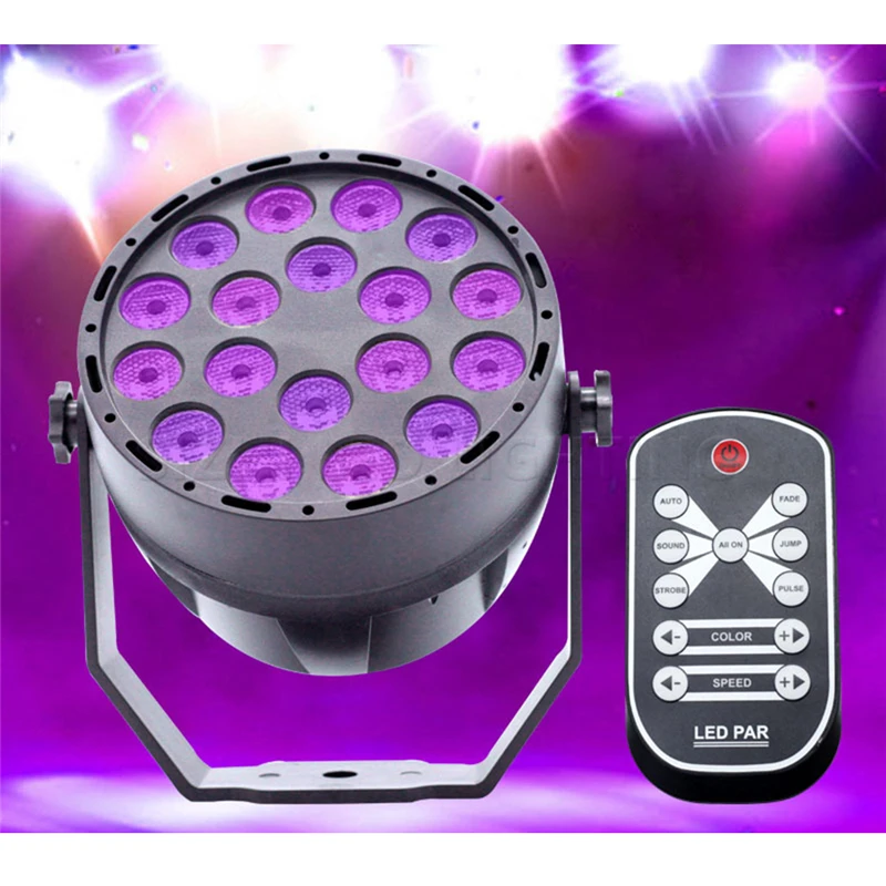 

1PCS 54W UV LED Stage Light Sound Active 18 LEDs Auto DMX Ultraviolet Strobe Par Black Lights For Disco light DJ Projector Party