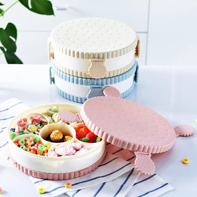 

Party Round Snack Box Candy Tray with Lid Food Storage Box Wedding Plates Deck Dried Fruit Portable Outdoor Organizer Storage