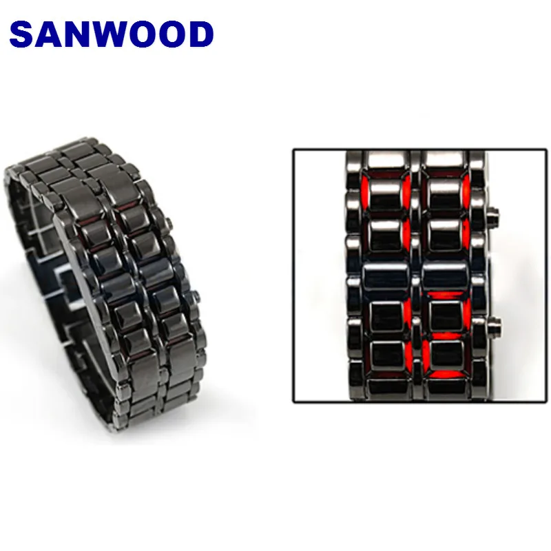 Stainless Steel Bracelet Watch Men Women Lava Iron Samurai Metal LED Faceless Wristwatch New Design