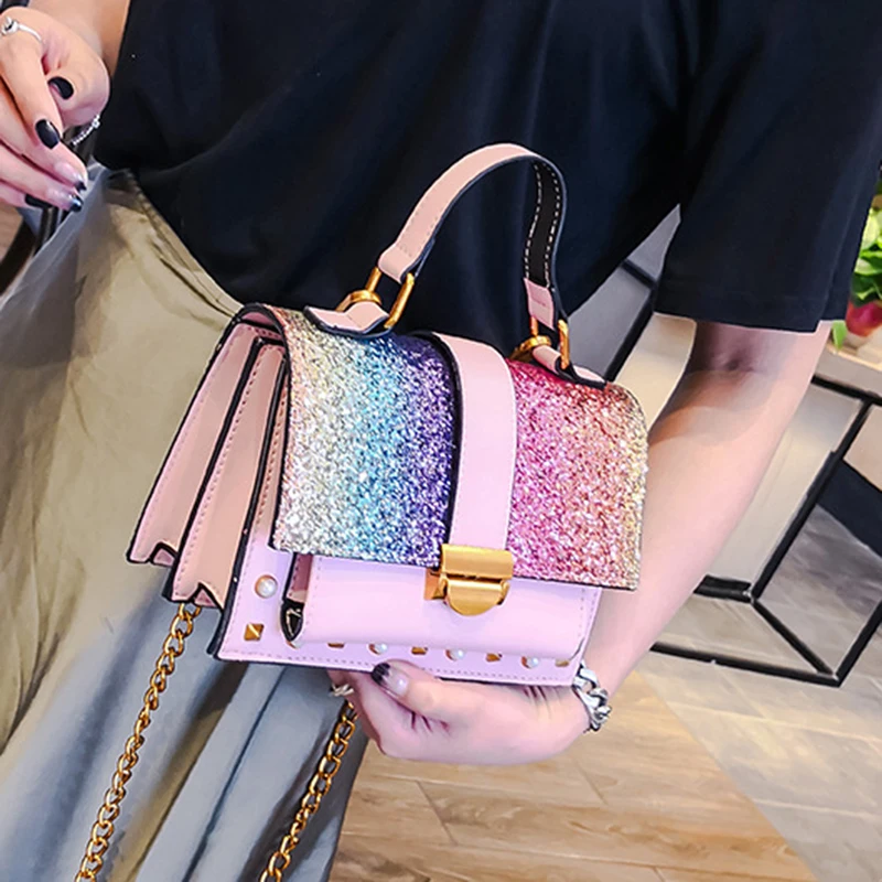 Women Handbag Fashion Sequin Female Exquisite Shoulder Bags Rainbow Rivet Crossbody Bag Messenger Bags Bolsos Mujer Tote SS7164 (22)
