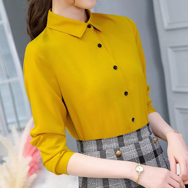 BIBOYAMALL White Blouse Women Chiffon Office Career Shirts Tops Spring Fashion Casual Long Sleeve Blouses Femme Blusa Plus size - 32852014144