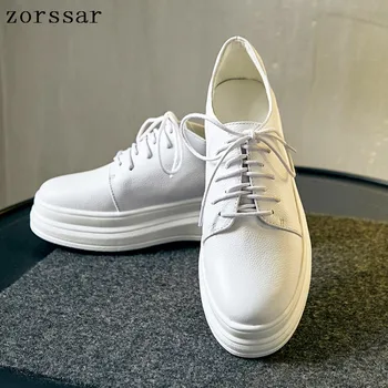 

Zorssar 2019 Spring women flats Genuine Leather platform sneakers women shoes ladies casual lace up flats creepers moccasins