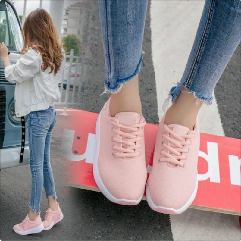 

LZJ Fast delivery Women casual shoes fashion breathable Walking mesh lace up flat shoes sneakers women 2018 tenis feminino