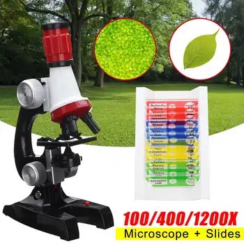 

Zeast Monocular 100X 400X 1200X Microscope Kids Toy+12x Prepared Microscope Slides Plant Animalia Specimen Biology Educational