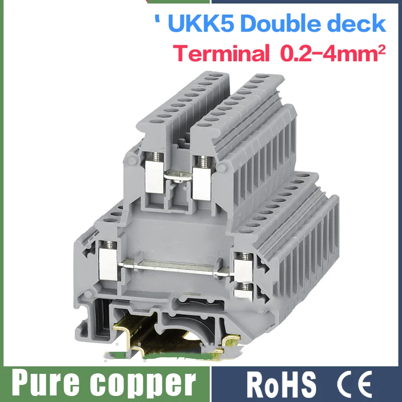

10PCS UKK5 Wire Terminal Block terminals double lugs of flame retardant materials 32A 500V 0.2-4mm2 ukk5 Screw rail type