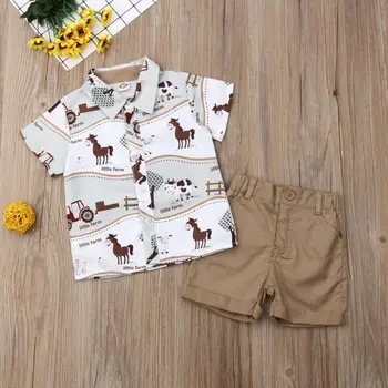 

Pudcoco 2019 Summer Toddler Baby Boys Shirt Animal Short Sleeves Print Tops + Pants Shorts Gentleman Clothes 2PCS 1-6Y