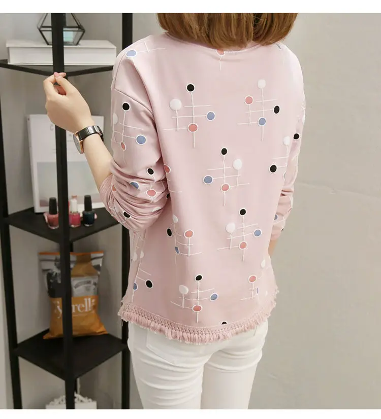 2019 Autumn Women Tops Tees Fashion Print Tshirt Femme T-shirt Ladies Long Sleeve Cotton T-shirts Bottom Tassel Poleras Mujer (12)