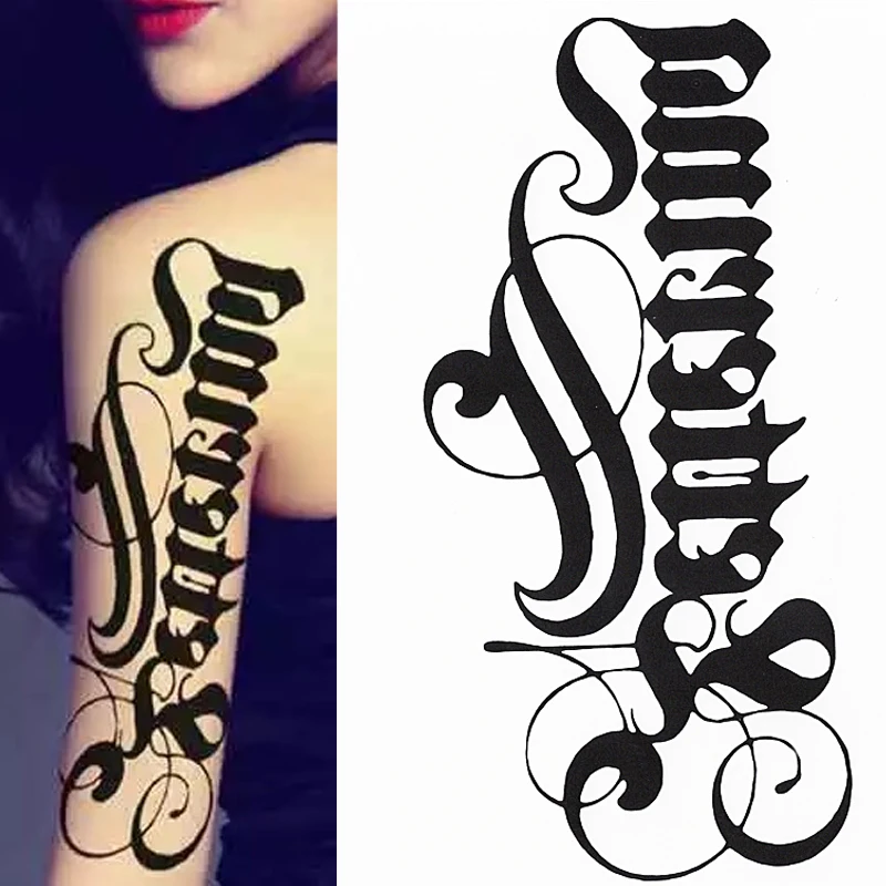 

Waterproof Temporary Tattoo Sticker Black Words Letter Paste Removable Tatoo Body Art