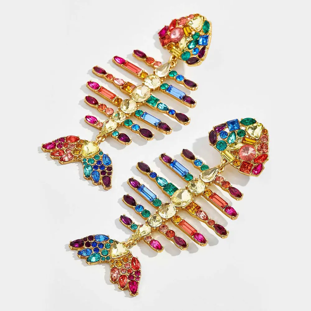 Bohemia Colorful Crystal Birds Fringed Drop Dangle Earrings Luxury Jewelry for Women Fish Earrings Accessories Crystal Tassel Earrings