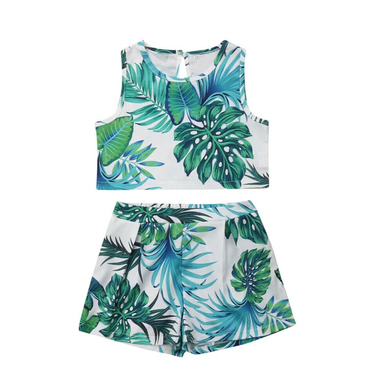 

Newborn Baby Clothing Set Toddler Girls Clothes Leaves Print Sleeveless Tops+Shorts 2PCS Casual Outfits Set Baby Girl Sunsuit