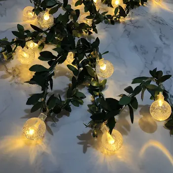 

2.5cm Ball LED Light with Green Leaf Fairy Light Garland for Christmas Garden Holiday Home Decoration 3M20LEDs Battery Powered