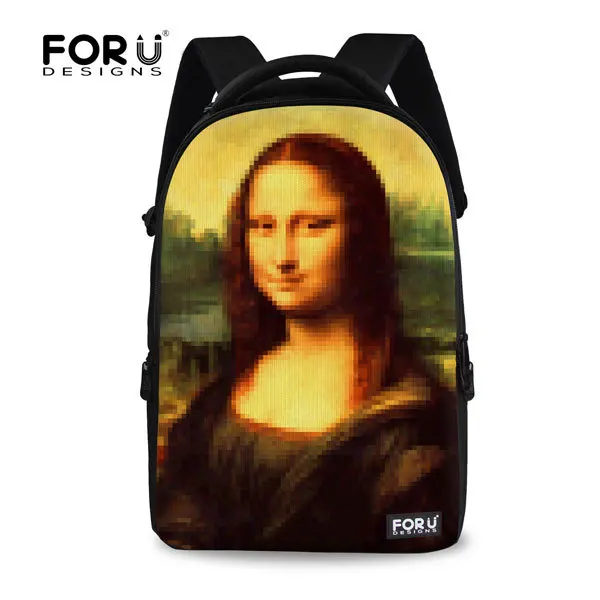 

New 3D Mona Lisa printed large capacity canvas women laptop computer backpack,17inch teenager style casual school rucksack bag