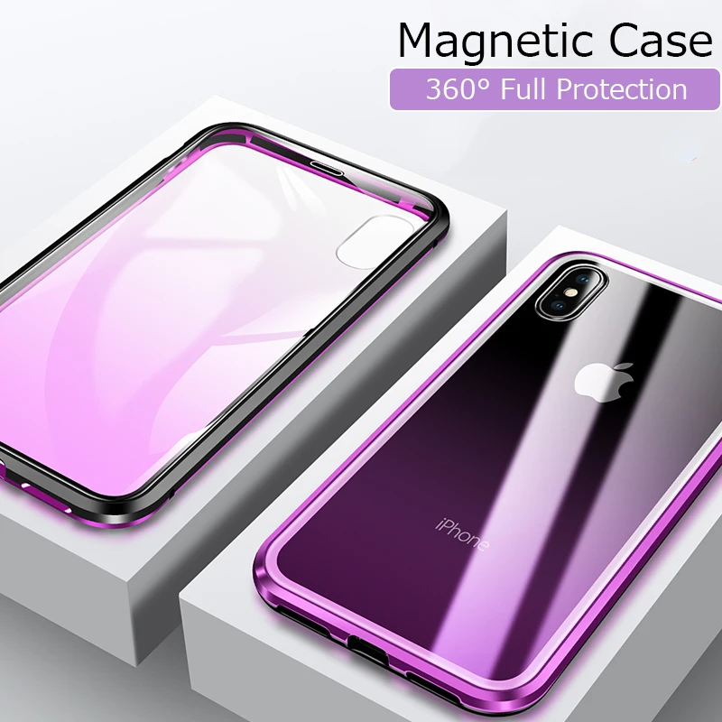 360 градусов полный корпус Магнитная Адсорбция для iPhone XS Max XR X градиентное стекло