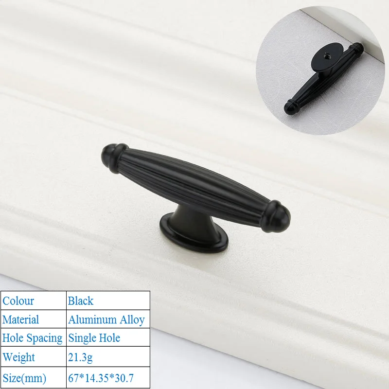Современный американский стиль, черные дверные ручки для кухонного шкафа из алюминиевого сплава, модная Мебельная ручка для шкафа, ручки для выдвижных ящиков - Цвет: 9005-Single Hole