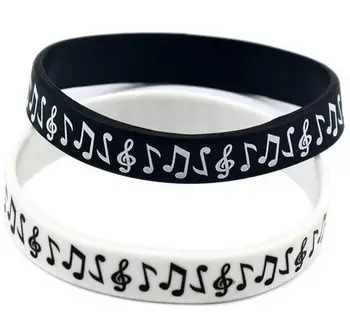 

New 50pcs Popular Musical Note Wristband Silicone Promotion Gift Filled In Color Bracelet Free Shipping T-31