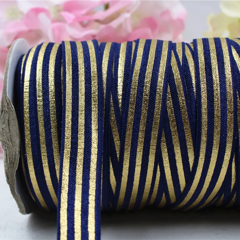 

165999, 5/8'' 16MM hot gold print stripe Elasticity ribbon , 5 yards DIY handmade hair accessories Material , free shipping