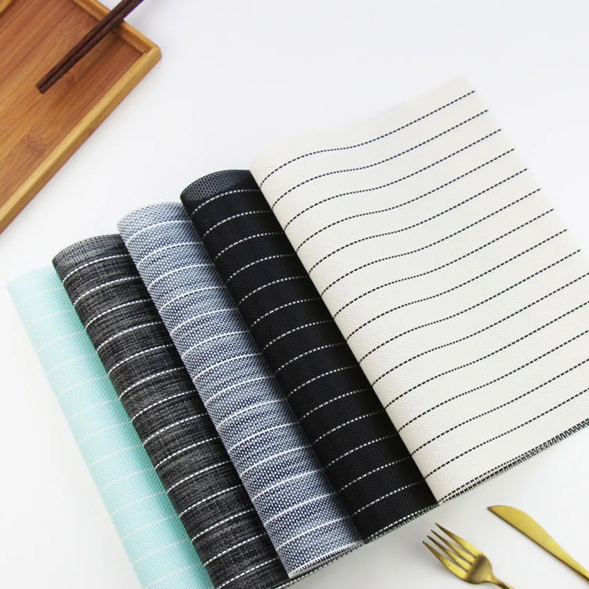 

WHQ 2 4 6 Pcs/lot Fresh Striped Rectangle Placemat PVC Dining Table Fashion Disc Pads Bowl Pad Coasters Waterproof Table Pad