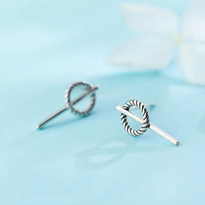

MloveAcc Real 100% 925 Sterling Silver Twist Round Earrings Trend Geometry Simple Earrings for Women