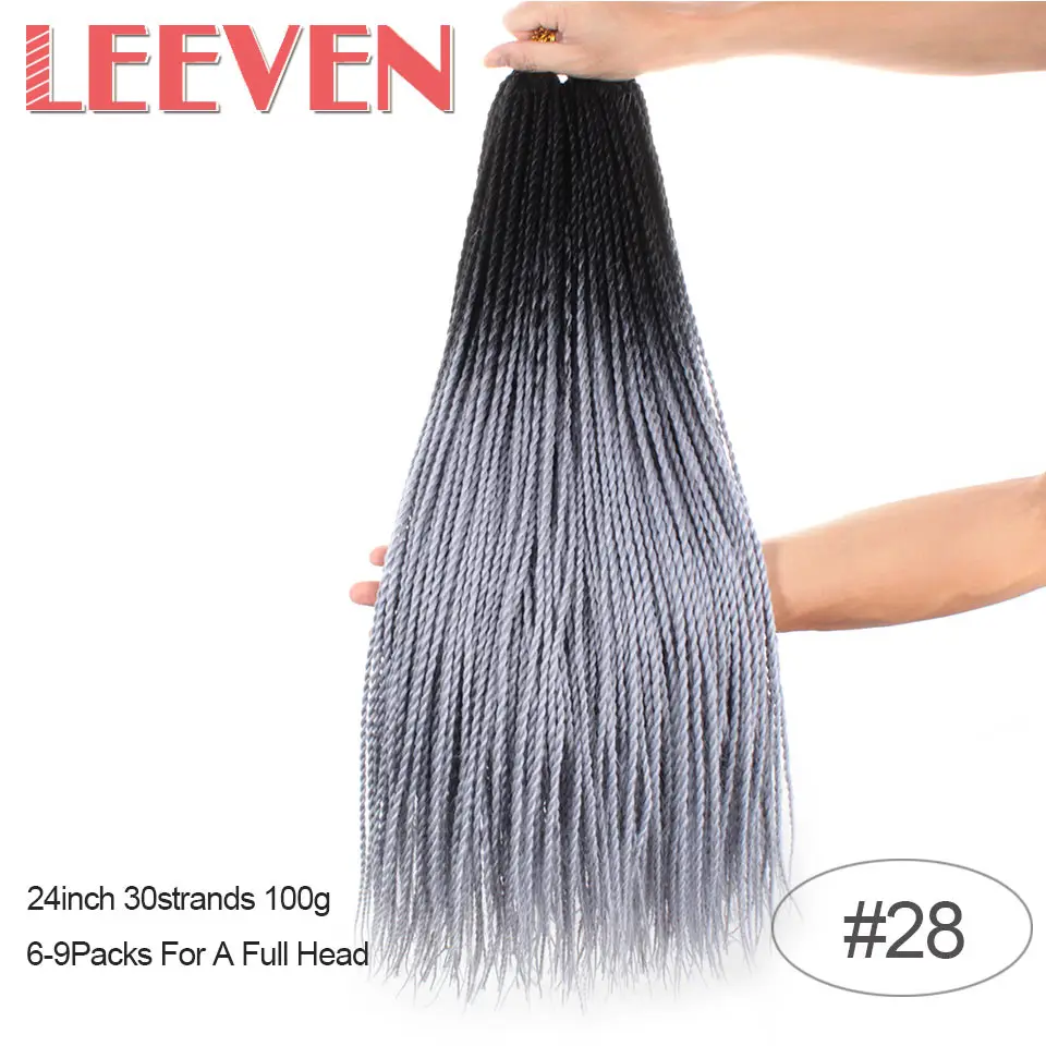Leeven, 24 дюйма, 30 прядей, Омбре, косички, Сенегальские, крученые, голубые, розовые, вязанные волосы, синтетические, вязанные, косички, волосы для наращивания - Цвет: 1B/27HL