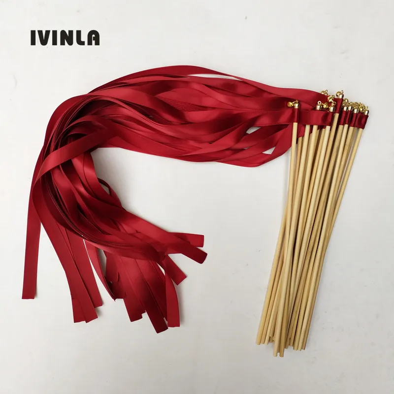 50Pieces/Lot Bright Red ribbon wedding wands with gold bell Wedding Ribbon  Stick,ribbon Twirling Streamers - AliExpress