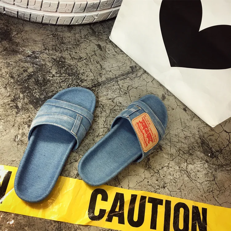 

Cool Cowgirl Summer Stylish Novelty Open Toe Jeans Slippers Female Indoor Outdoor Imitation Denim Sandals Zapatos Mujer