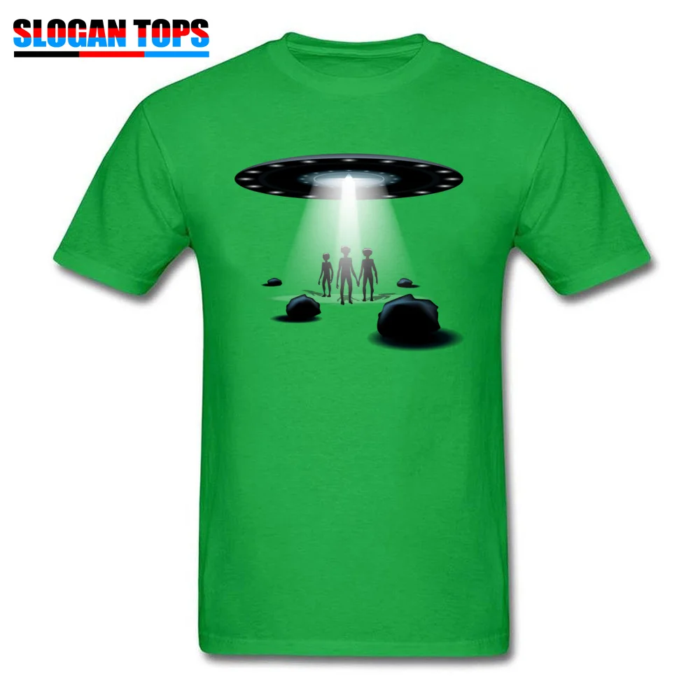 Новое поступление, Мужская футболка с принтом НЛО, футболка с коротким рукавом, лето-осень, круглый вырез, хлопок, топы для парней, серые футболки с принтом инопланетян - Цвет: Green