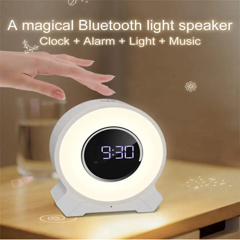 

Wake up alarm clock wirless bluetooth light speakers with TF card radio touch dimming funtion for bedroom outdoor tent gift звук