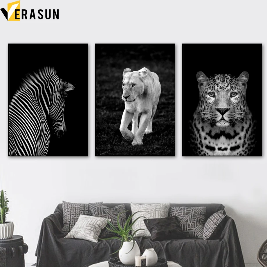

Black White Zebra Lion Leopard Wall Art Canvas Painting Nordic Posters And Prints Wall Pictures For Living Room Bedroom Decor
