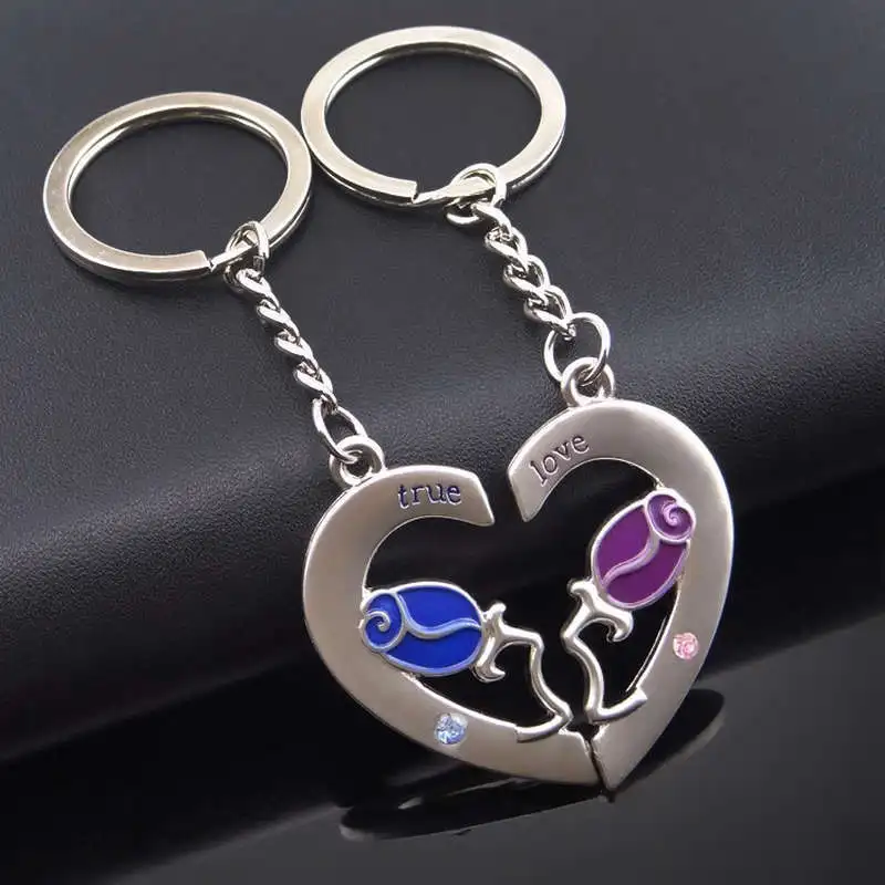 Novedad Chaveiro par llavero corazón de los Amantes clave cadena anillo Llaveros de baratija de joyería de regalo de boda de Día de San Valentín Novedad Chaveiro par llavero corazón de los Amantes clave cadena anillo Llaveros de baratija de joyería de regalo de boda de Día de San Valentín