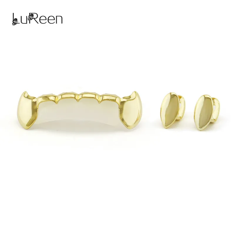 

LuReen 3pcs Hiphop Grills Top&Bottom Grills Vampire Fang Gold Teeth Grills Single Tooth Grills Dental Teeth Caps Jewelry Party